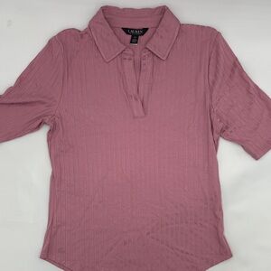 Lauren Ralph Lauren Rib-Knit Elbow-Sleeve Polo Tee